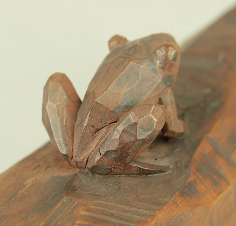 中村直人 Nakamura Naondo (1905-1981) Frog on Driftwood - Wood Carving Okimono Figurine with Original Box (Tomobako) VA745 - Image 16