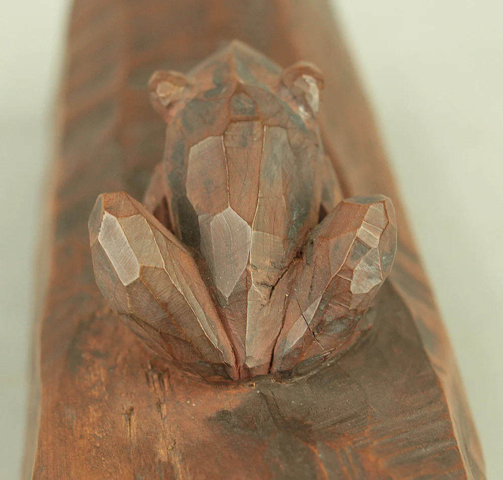 中村直人 Nakamura Naondo (1905-1981) Frog on Driftwood - Wood Carving Okimono Figurine with Original Box (Tomobako) VA745 - Image 17