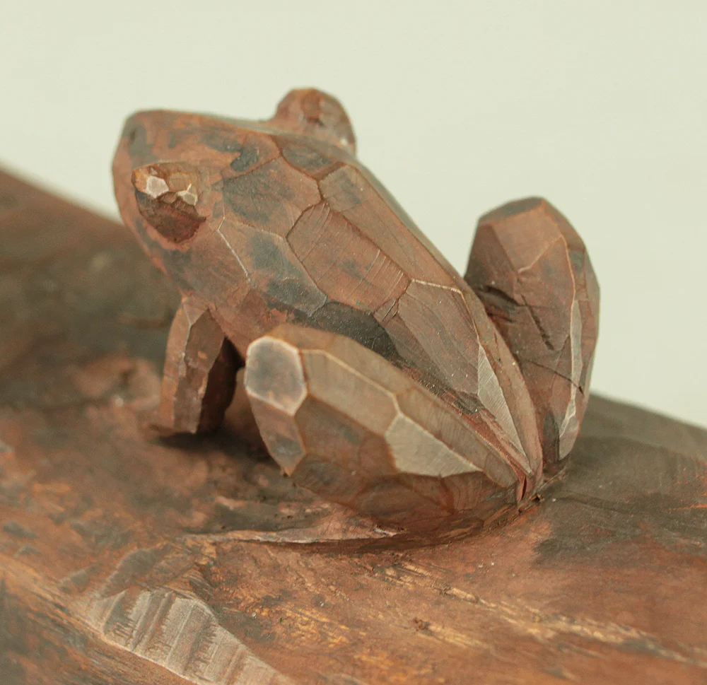 中村直人 Nakamura Naondo (1905-1981) Frog on Driftwood - Wood Carving Okimono Figurine with Original Box (Tomobako) VA745 - Image 18