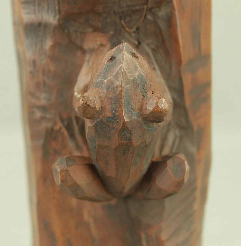 中村直人 Nakamura Naondo (1905-1981) Frog on Driftwood - Wood Carving Okimono Figurine with Original Box (Tomobako) VA745 - Image 19
