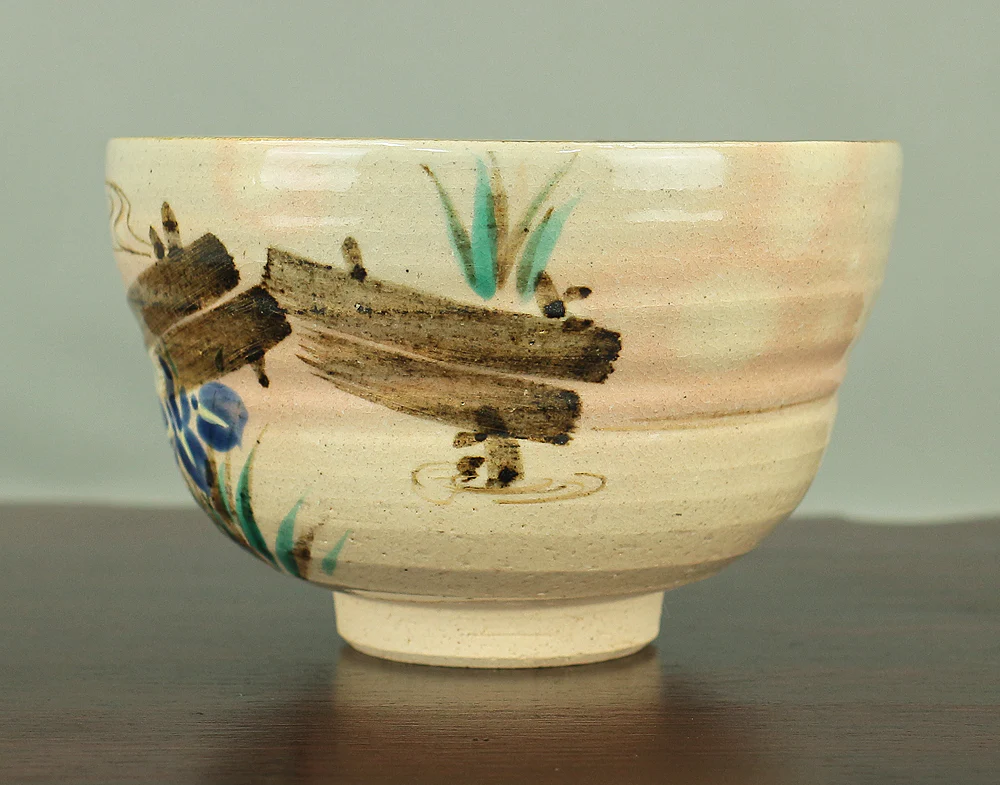 中村能休 Nakamura Nokyu Kyo ware Kenzan style 'Iris' Tea Bowl with Original Box (Tomobako) Japanese tea ceremony utensil V973 - Image 10