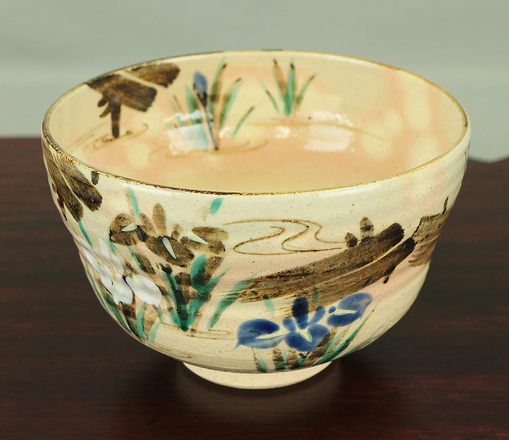 中村能休 Nakamura Nokyu Kyo ware Kenzan style 'Iris' Tea Bowl with Original Box (Tomobako) Japanese tea ceremony utensil V973 - Image 11