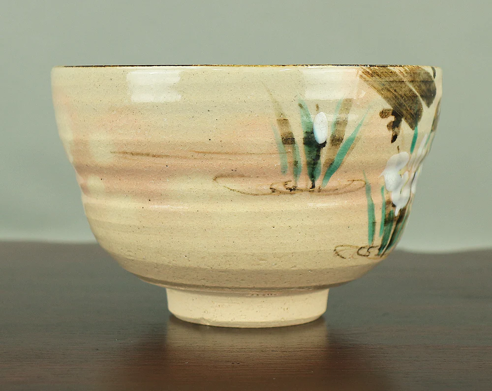 中村能休 Nakamura Nokyu Kyo ware Kenzan style 'Iris' Tea Bowl with Original Box (Tomobako) Japanese tea ceremony utensil V973 - Image 8