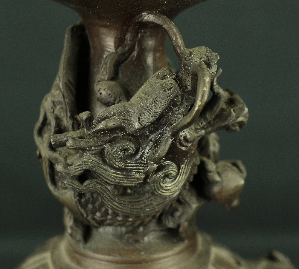 中尾宗甫 Nakao Shuho Buddhist Altar Fittings Bronze Two Candle Sticks and Two Censer Incense Burner VA497 - Image 18