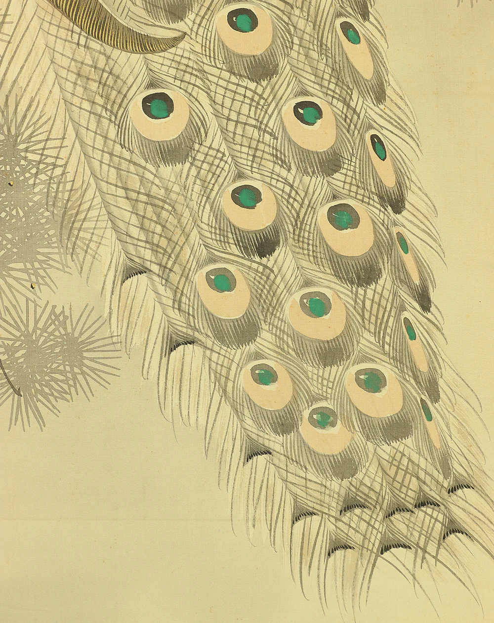 根本雪篷 Nemoto Sepou (b1878) Japanese antique art kakejiku kakemono wall hanging scroll / Two Peafowls Perching on Old Pine Tree with Orignal Box (Tomobako) RA707 - Image 14