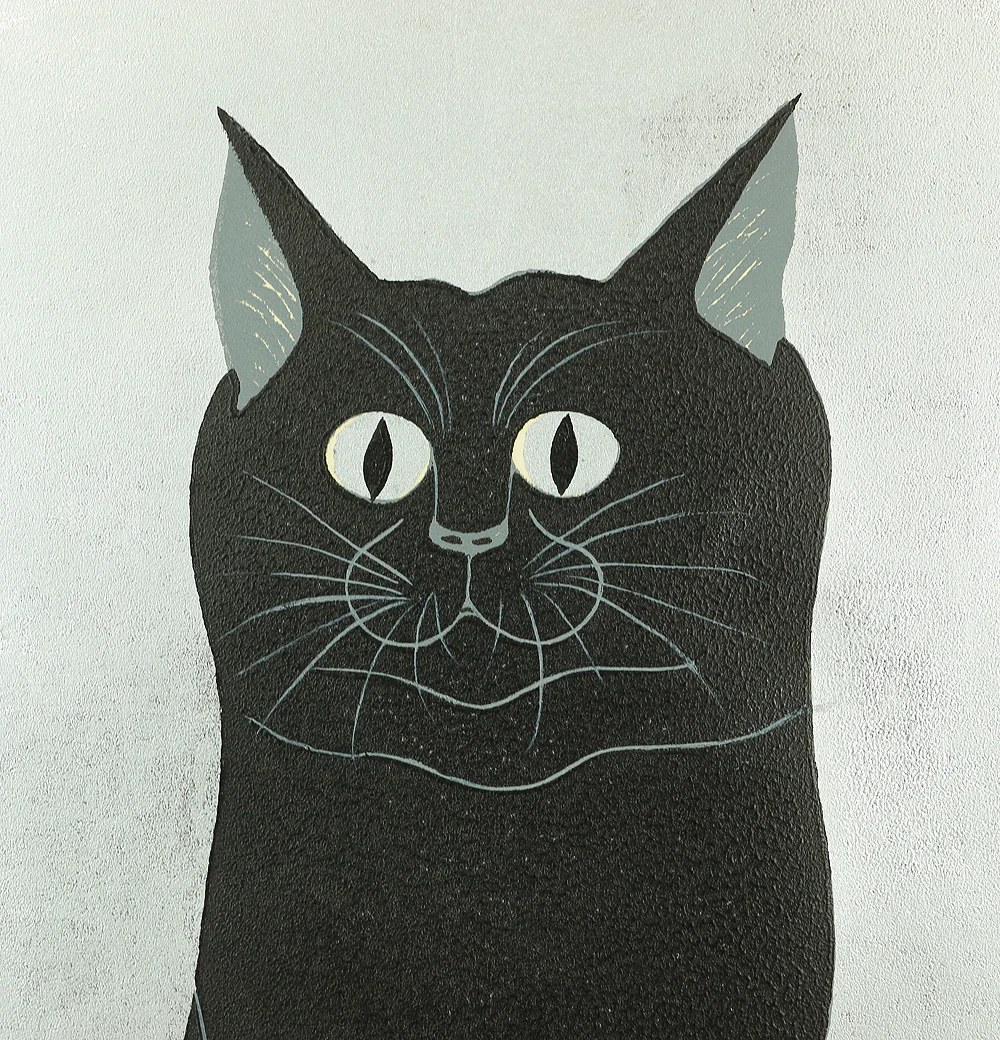 西田忠重 Nishida Tadashige 1994 (Heisei 6) Japanese Original woodblock print "Cat (6)" signed and numbered by the artist 50/150 NW193 - Image 3