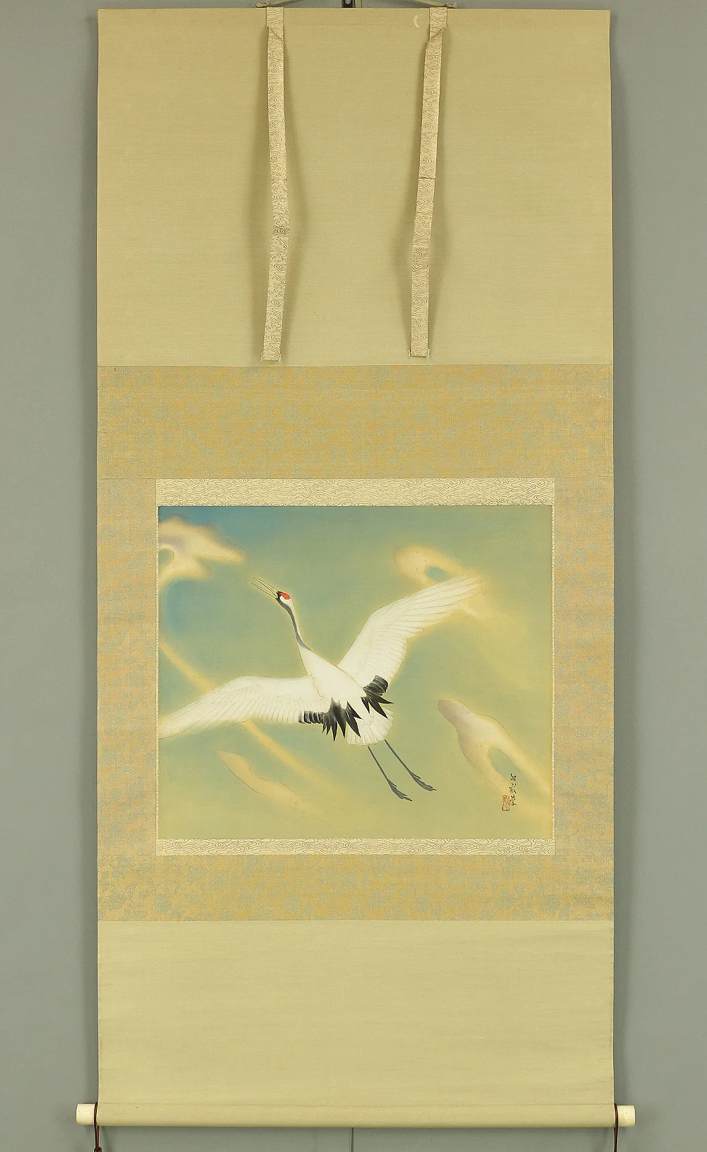 西沢笛畝 Nishizawa Tekiho (1889-1965) Japanese art kakejiku kakemono wall hanging scroll / Flying Crane with Original Box (Tomobako) RA722 - Image 2