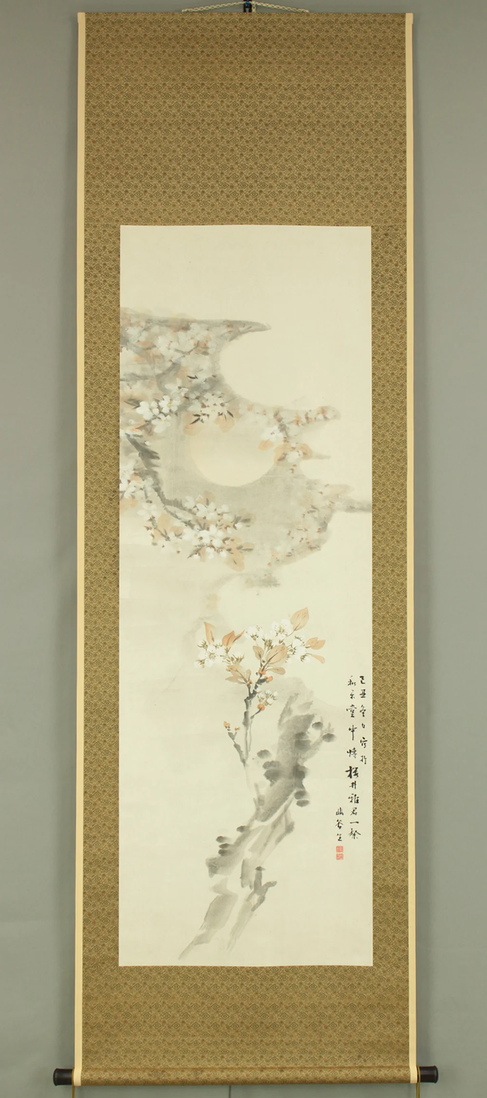 野口幽谷 Noguchi Yukoku (1825-1898) Japanese art kakejiku kakemono wall hanging scroll / Moon and Cherry Blossoms with Box RD730 - Image 2
