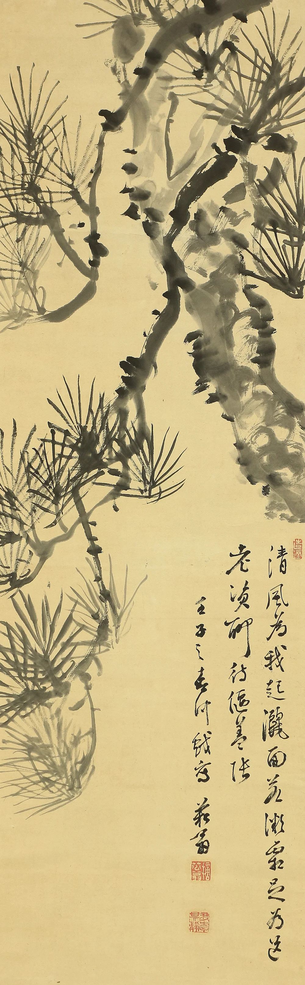 貫名海屋 Nukina Kaioku (1778-1863) Japanese antique art kakejiku kakemono wall hanging scroll / Old Pine Tree A946 - Image 5