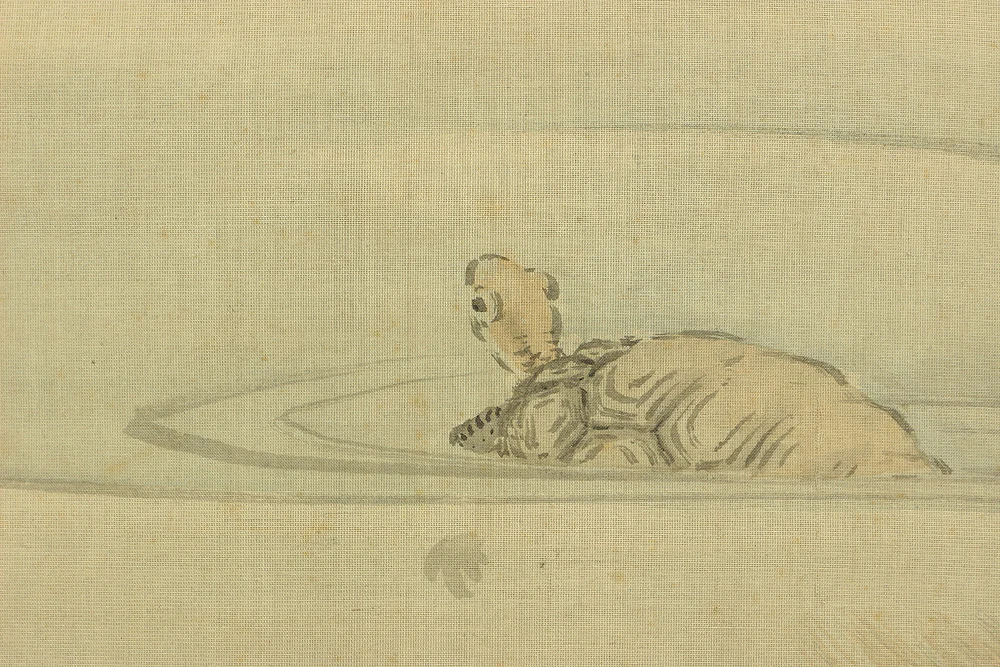 大庭学僊 Ōba Gakusen (1820-1899) Japanese antique art Paired kakejiku kakemono wall hanging scrolls / Cranes and Turtles Celebrating Longevity - The Symbol of Good Fortune, Pine, Bamboo, and Plum with Box RC752 - Image 26