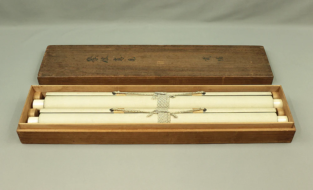 大庭学僊 Ōba Gakusen (1820-1899) Japanese antique art Paired kakejiku kakemono wall hanging scrolls / Cranes and Turtles Celebrating Longevity - The Symbol of Good Fortune, Pine, Bamboo, and Plum with Box RC752 - Image 29