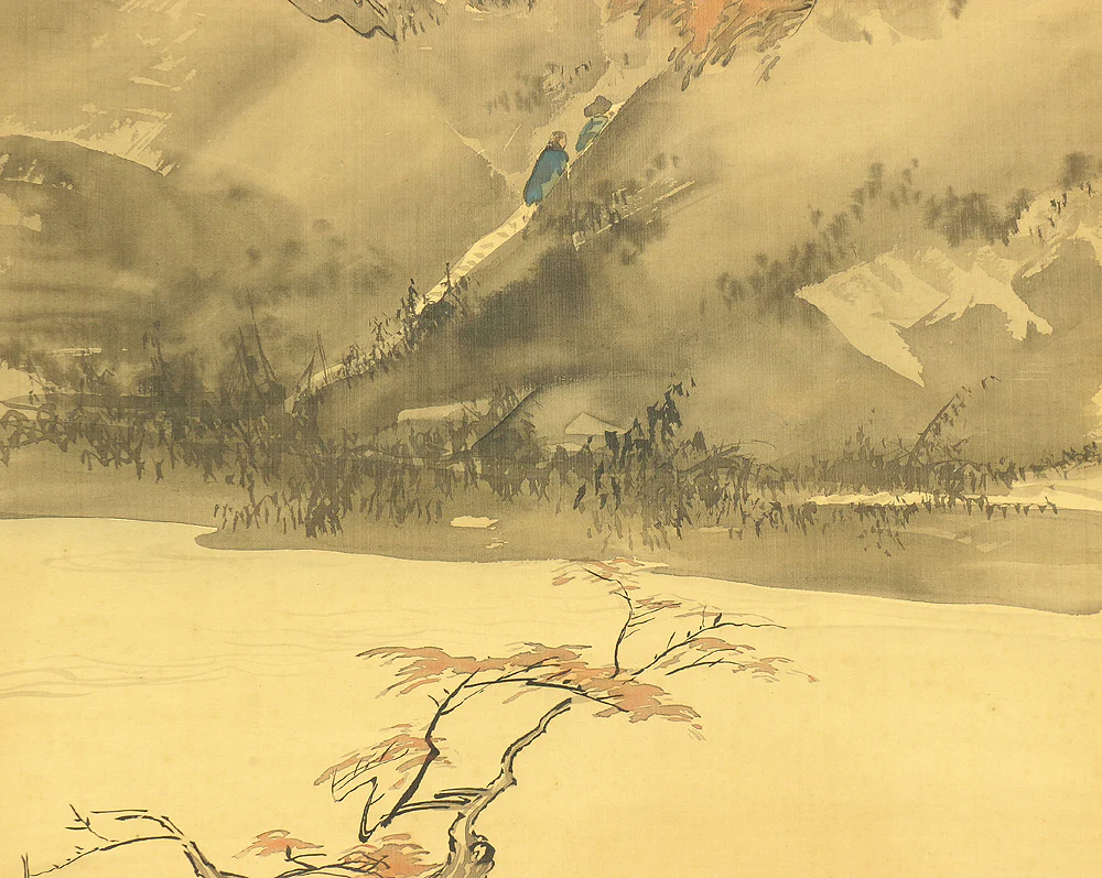 尾形月耕 Ogata Gekko (1859-1920) Japanese art kakejiku kakemono wall hanging scroll / Autumn Landscapes Autumn Leaves Monk Crossing Bridge RC410 - Image 10