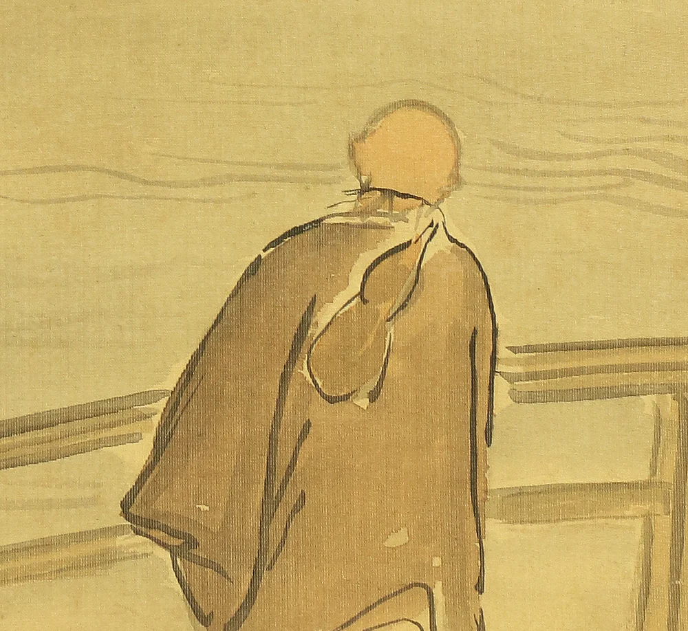 尾形月耕 Ogata Gekko (1859-1920) Japanese art kakejiku kakemono wall hanging scroll / Autumn Landscapes Autumn Leaves Monk Crossing Bridge RC410 - Image 12