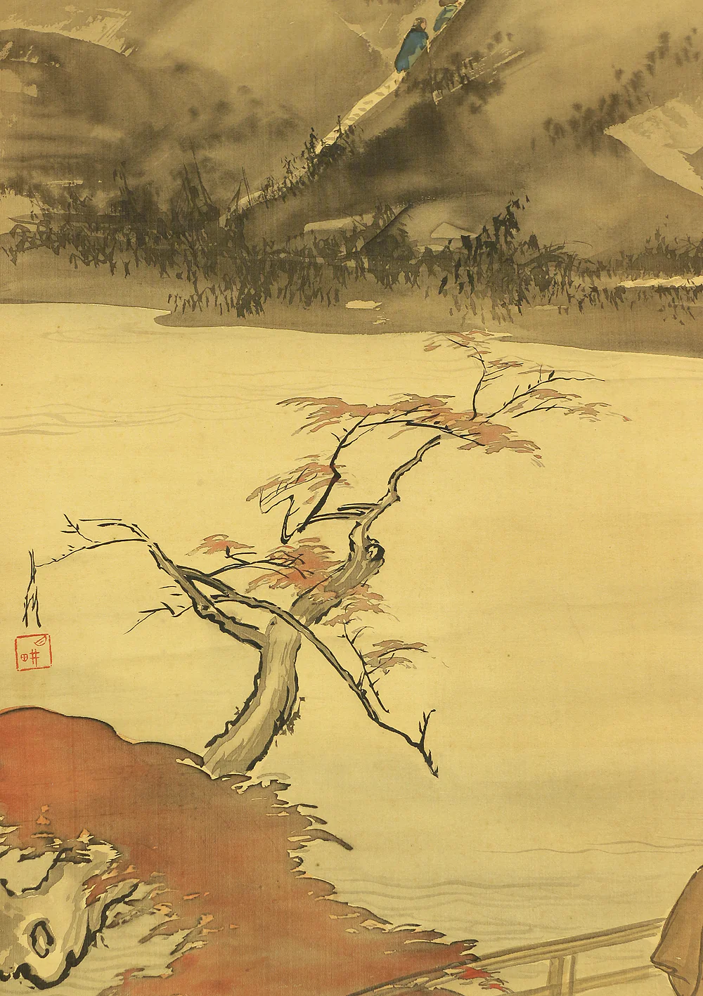 尾形月耕 Ogata Gekko (1859-1920) Japanese art kakejiku kakemono wall hanging scroll / Autumn Landscapes Autumn Leaves Monk Crossing Bridge RC410 - Image 13
