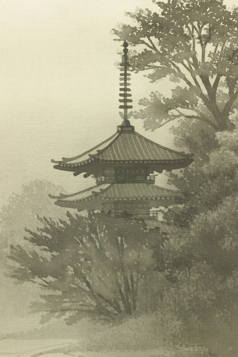 小川啓文 Ogawa Keibun (b1928) Japanese art kakejiku kakemono wall hanging scroll / Moonlight Pagoda Scenery with Original Double Box (Tomobako) RB529 - Image 8
