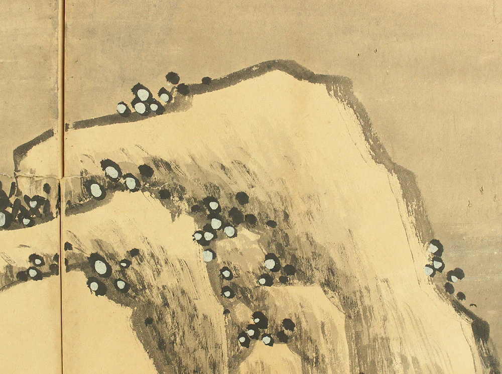 大橋廉堂 Ohashi Kendo (1897-1951) Two Panels Folding Screens Byobu Room Dividers / Winter Landscape Sansui VA749 - Image 5