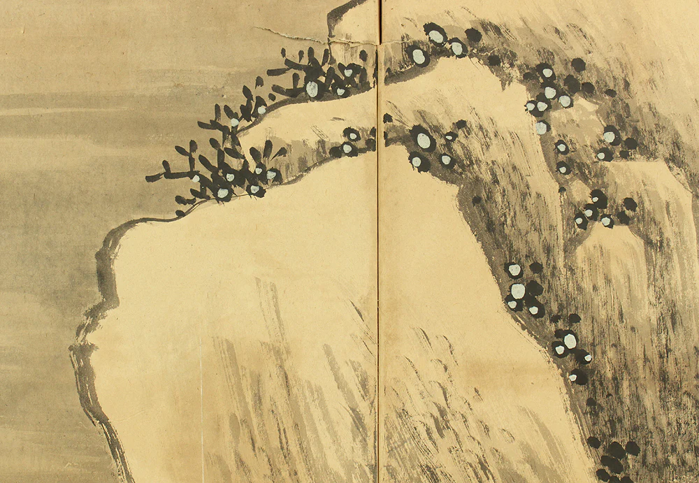 大橋廉堂 Ohashi Kendo (1897-1951) Two Panels Folding Screens Byobu Room Dividers / Winter Landscape Sansui VA749 - Image 6