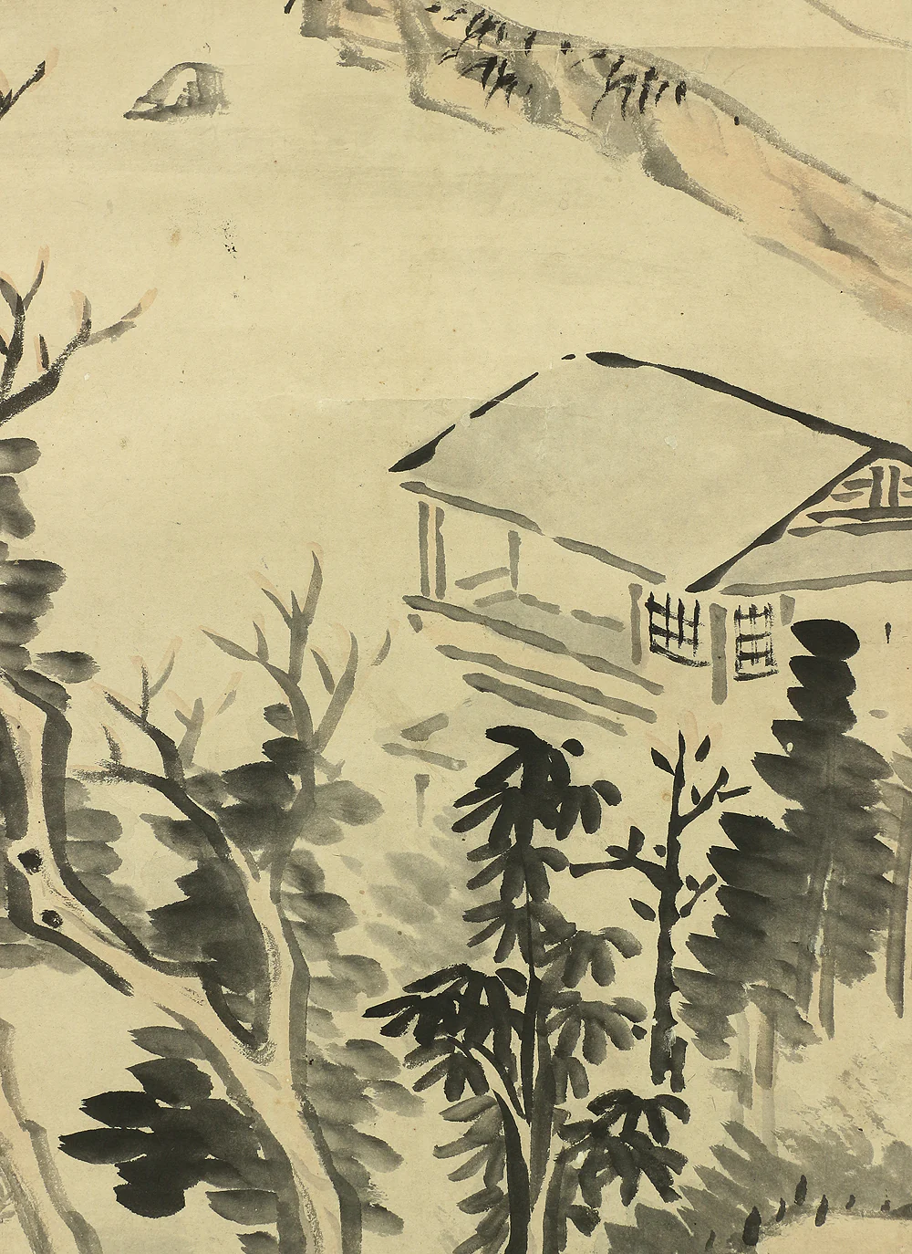 岡田半江 Okada Hanko (1782-1846) Japanese antique art kakejiku kakemono wall hanging scroll / 米法Beiho (Mifa shanshui) Suiboku Ink Landscape Sansui with Box A598 - Image 10