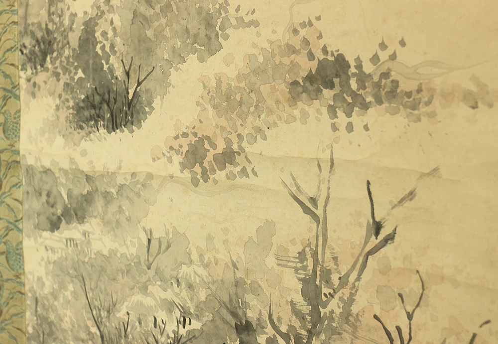 岡田半江 Okada Hanko (1782-1846) Japanese antique art kakejiku kakemono wall hanging scroll / Entrance to Mountains Sansui Landscape with Box RA564 - Image 15