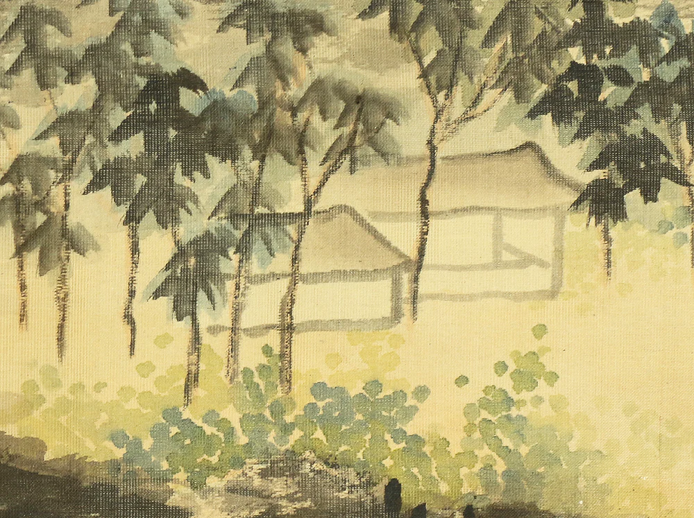 岡田半江 Okada Hanko (1782-1846) Japanese antique art kakejiku kakemono wall hanging scroll / Sansui Landscapes Village in Mountains and Wise Man on Bridge RB909 - Image 12
