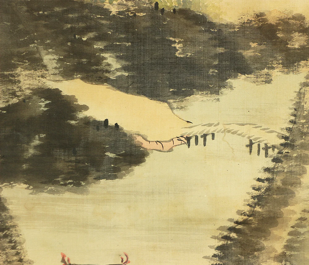 岡田半江 Okada Hanko (1782-1846) Japanese antique art kakejiku kakemono wall hanging scroll / Sansui Landscapes Village in Mountains and Wise Man on Bridge RB909 - Image 13