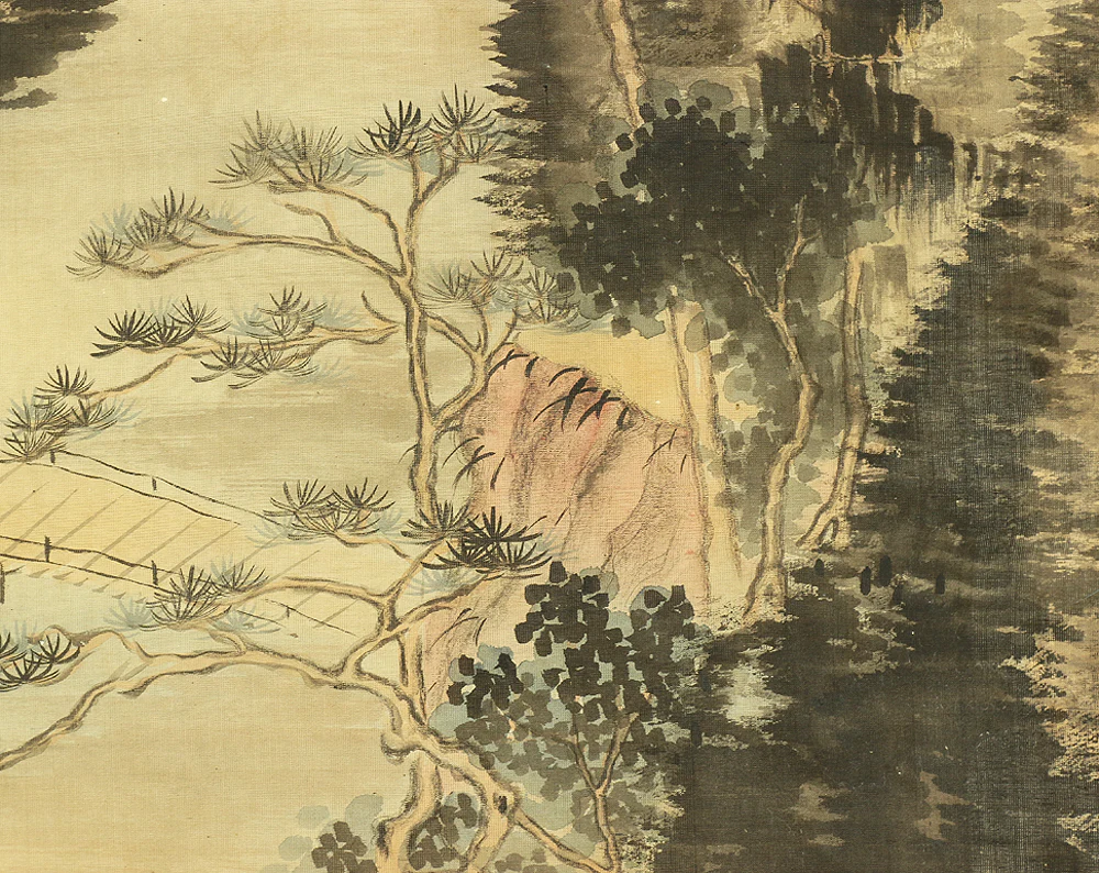 岡田半江 Okada Hanko (1782-1846) Japanese antique art kakejiku kakemono wall hanging scroll / Sansui Landscapes Village in Mountains and Wise Man on Bridge RB909 - Image 22