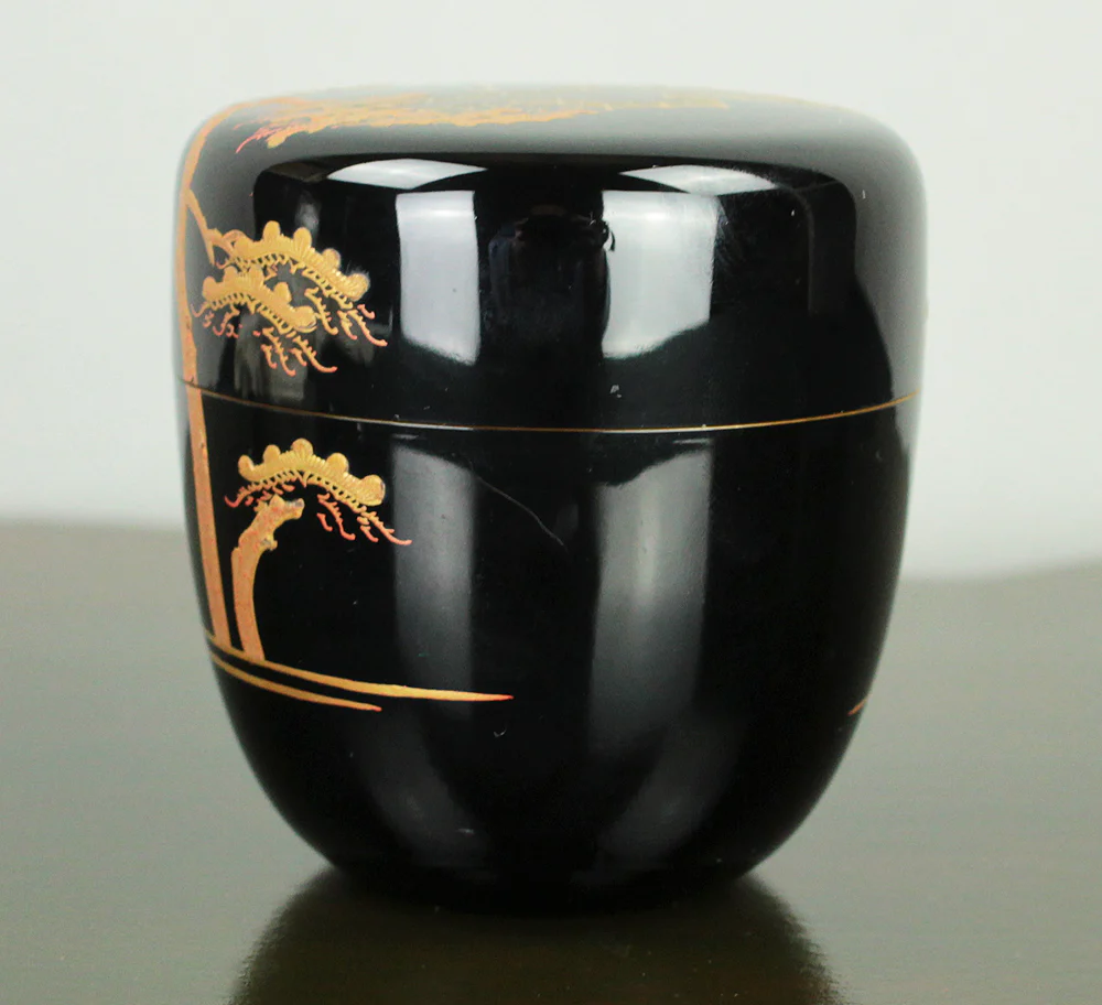 岡田紫峰 Okada Shiho (b1948) Silver Leaf inside Makie Gold Lacquer Natsume 'Uji Bridge, Pine Tree and Willow' Tea Caddy with Original Box (Tomobako) VA706 - Image 6