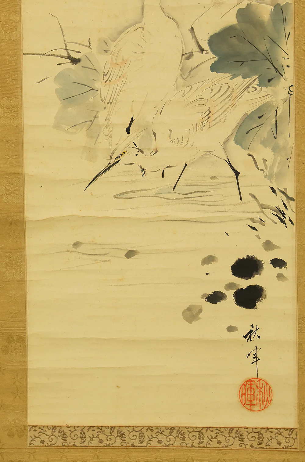 岡本秋暉 Okamoto Shuki (1807-1862) Japanese kakejiku kakemono wall hanging scroll / Lotus and Two Herons with Box RE207 - Image 17