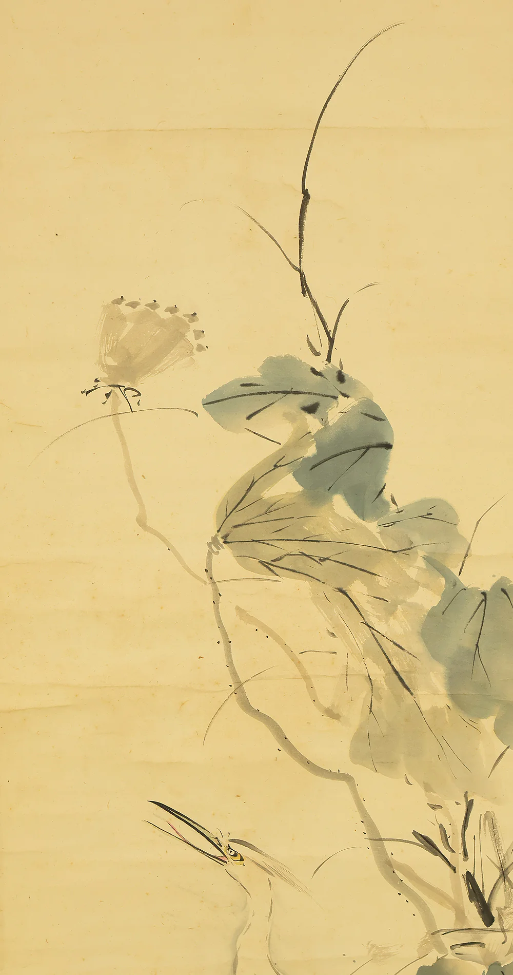 岡本秋暉 Okamoto Shuki (1807-1862) Japanese kakejiku kakemono wall hanging scroll / Lotus and Two Herons with Box RE207 - Image 5