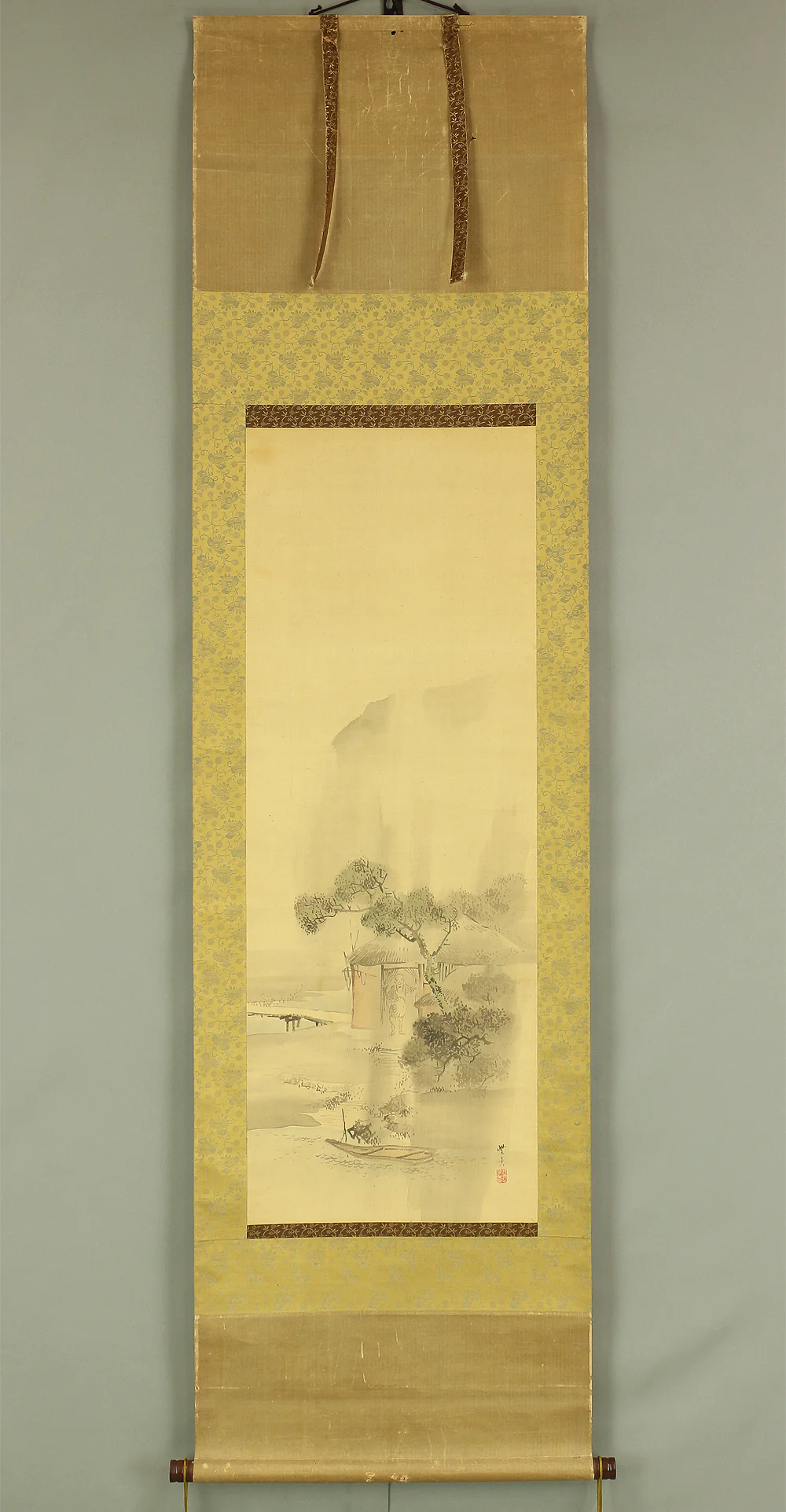 岡本豊彦 Okamoto Toyohiko (1773-1845) Japanese art kakejiku kakemono wall hanging scroll / Sansui Landscapes Taking Shelter From Rain with Box RB975 - Image 2