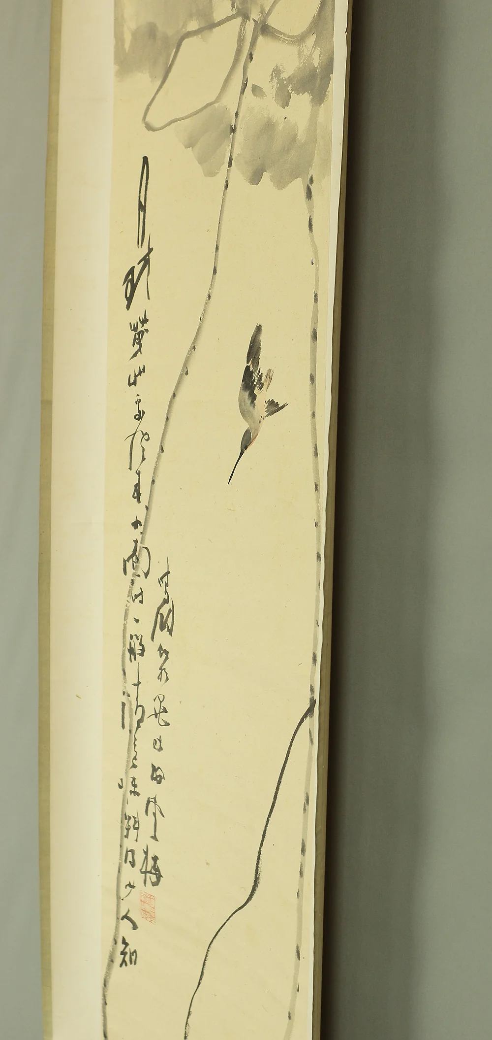 奥原晴湖 Okuhara Seiko (1837-1913) Japanese antique art kakejiku kakemono wall hanging scroll / Kingfisher and Lotus with Box RA374 - Image 14