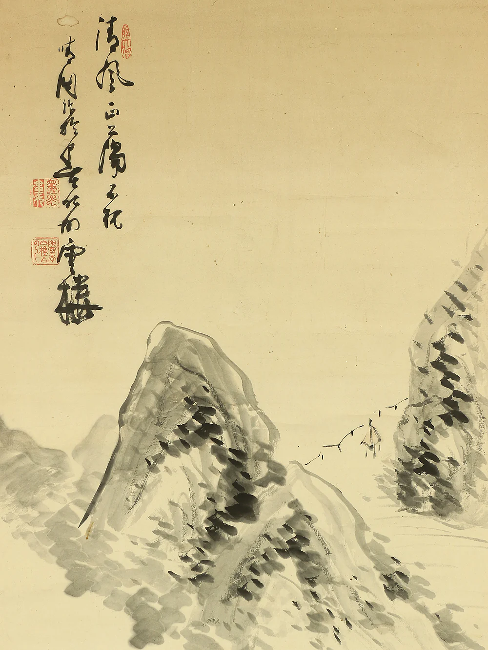 奥原晴湖 Okuhara Seiko (1837-1913) Japanese antique art kakejiku kakemono wall hanging scroll / Sailing Boat and Hermitage Landscape Sansui RA568 - Image 4