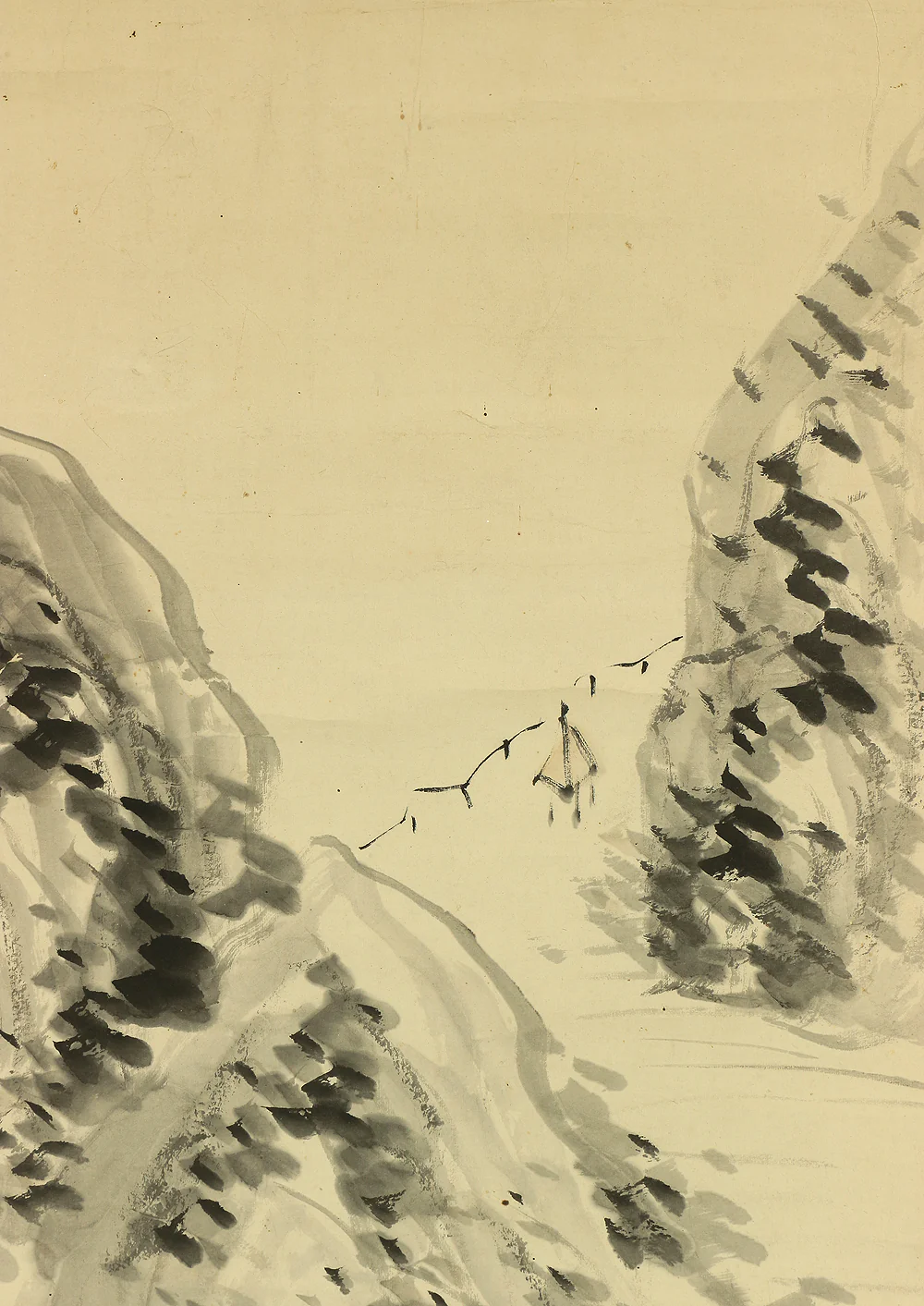 奥原晴湖 Okuhara Seiko (1837-1913) Japanese antique art kakejiku kakemono wall hanging scroll / Sailing Boat and Hermitage Landscape Sansui RA568 - Image 8