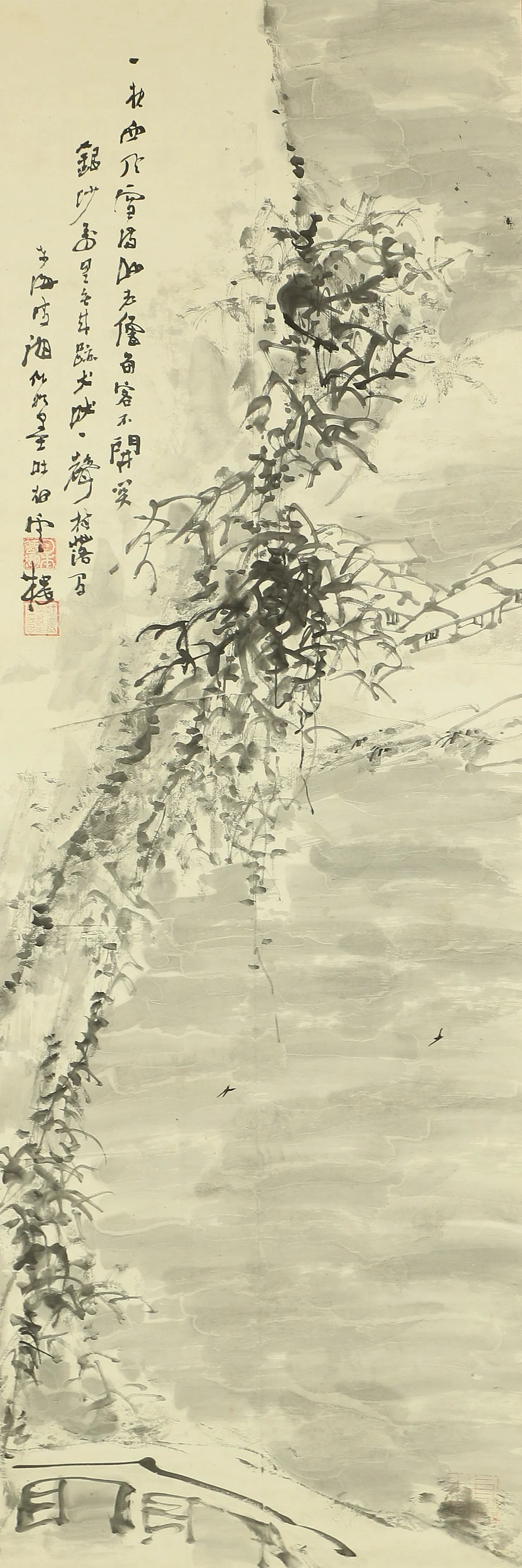 奥原晴湖 Okuhara Seiko (1837-1913) Japanese antique art kakejiku kakemono wall hanging scroll / Winter Snow Landscape Sansui with Box RB384 - Image 5