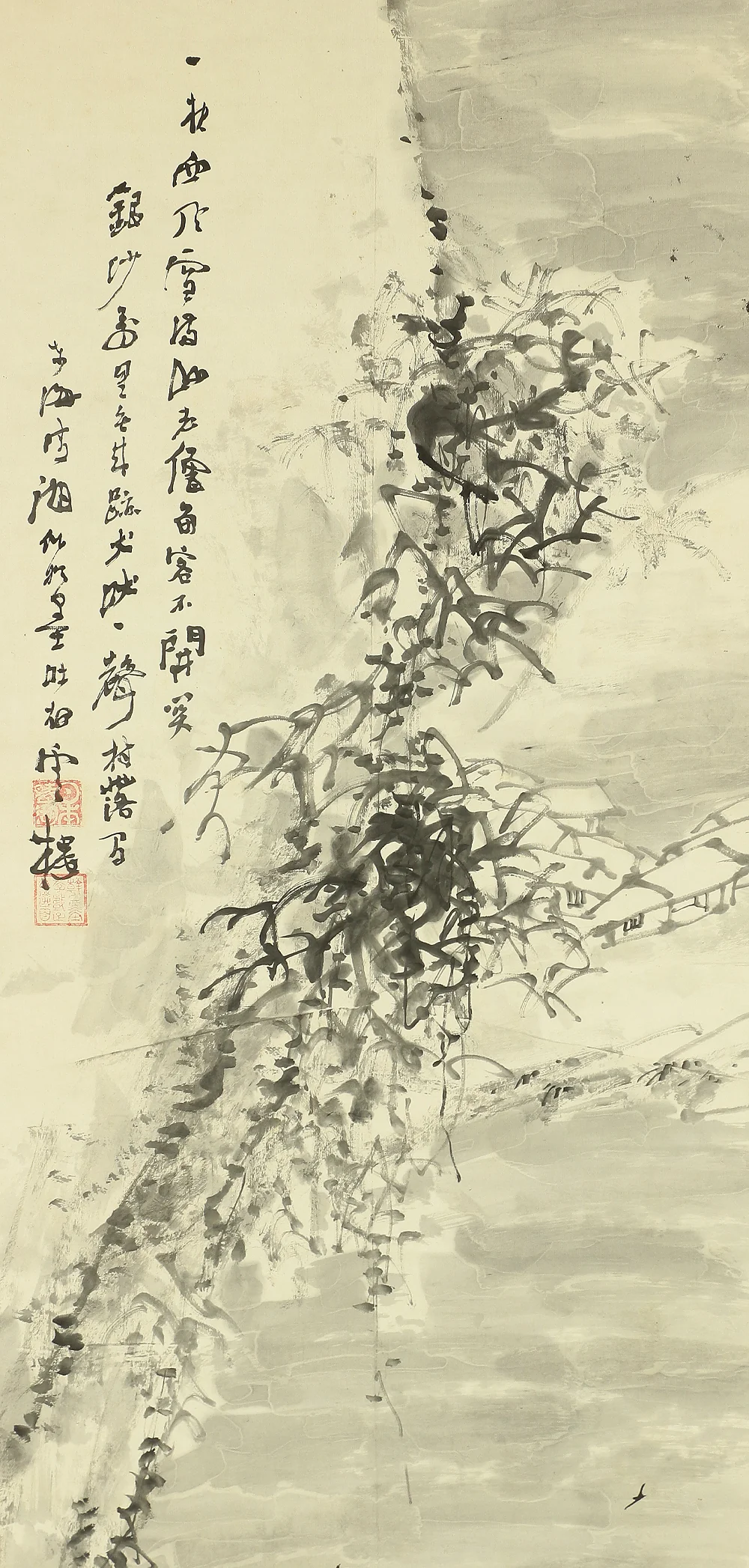 奥原晴湖 Okuhara Seiko (1837-1913) Japanese antique art kakejiku kakemono wall hanging scroll / Winter Snow Landscape Sansui with Box RB384 - Image 6