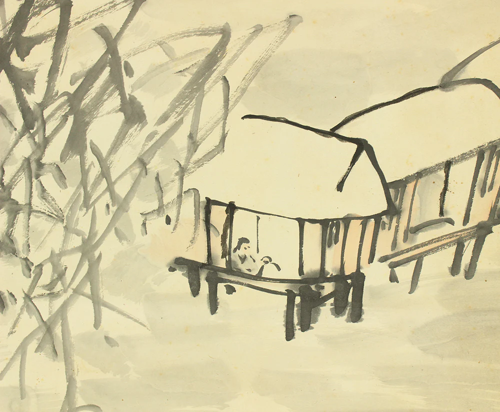 奥原晴湖 Okuhara Seiko (1837-1913) Japanese art kakejiku kakemono wall hanging scroll / Snow Landscapes Sansui Mountains Rivers Country Houses RD602 - Image 11