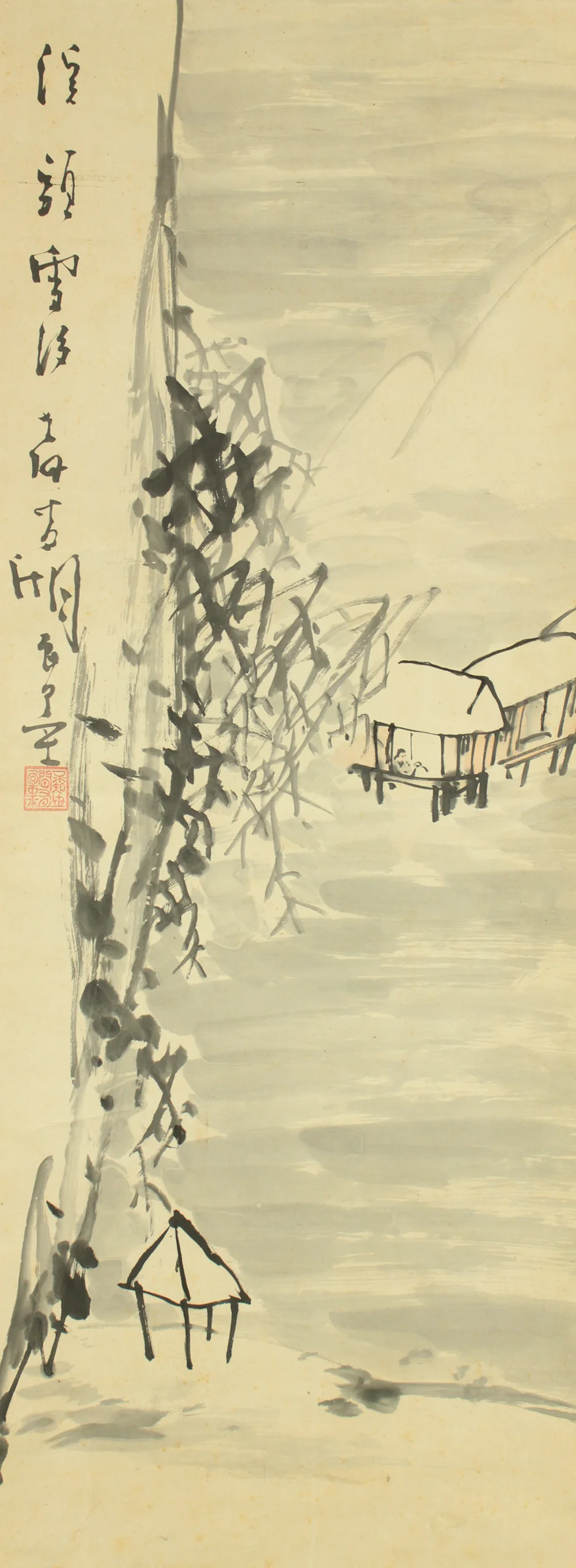 奥原晴湖 Okuhara Seiko (1837-1913) Japanese art kakejiku kakemono wall hanging scroll / Snow Landscapes Sansui Mountains Rivers Country Houses RD602 - Image 4