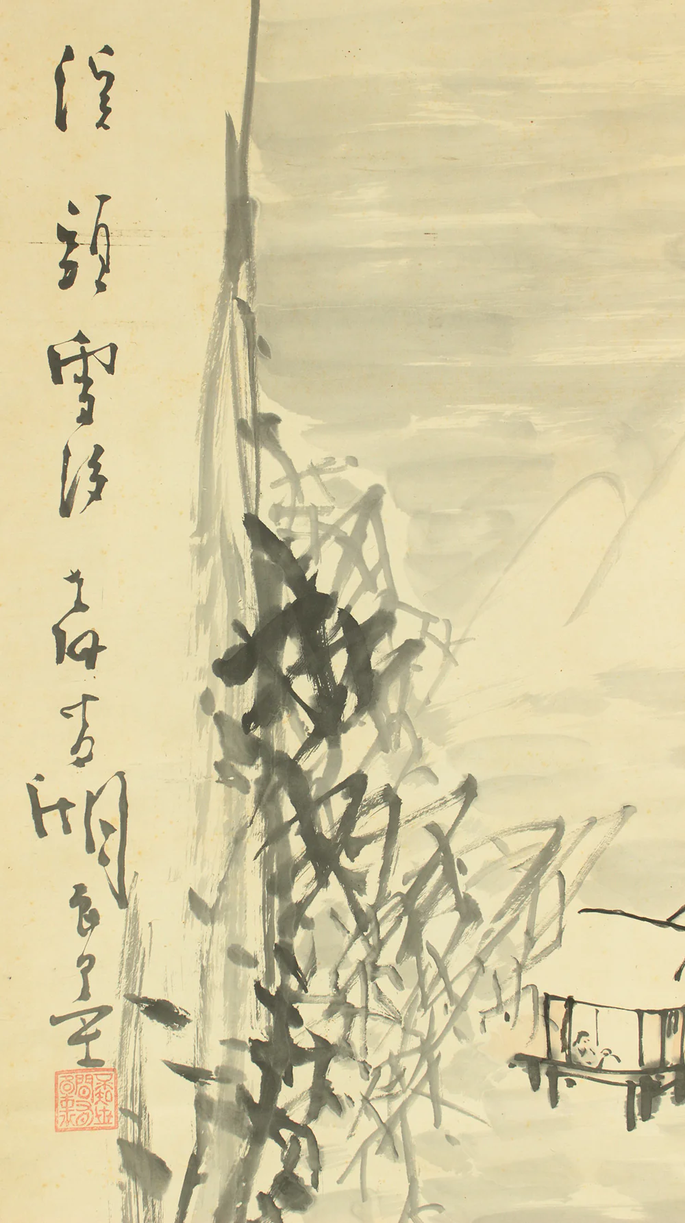 奥原晴湖 Okuhara Seiko (1837-1913) Japanese art kakejiku kakemono wall hanging scroll / Snow Landscapes Sansui Mountains Rivers Country Houses RD602 - Image 5