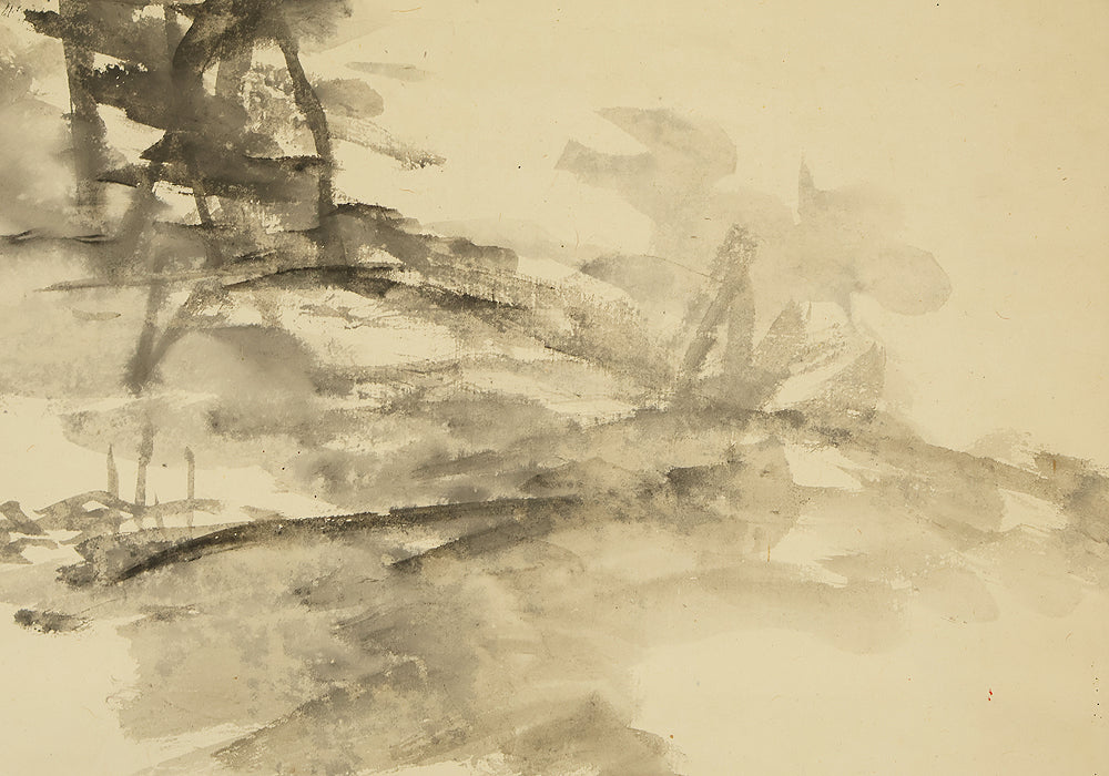 奥原晴湖 Okuhara Seiko (1837-1913) Japanese art kakejiku kakemono wall hanging scroll / Suiboku Ink Sansui Mountain Landscapes Country House Wise Men Looking out from Bridge RE727 - Image 11