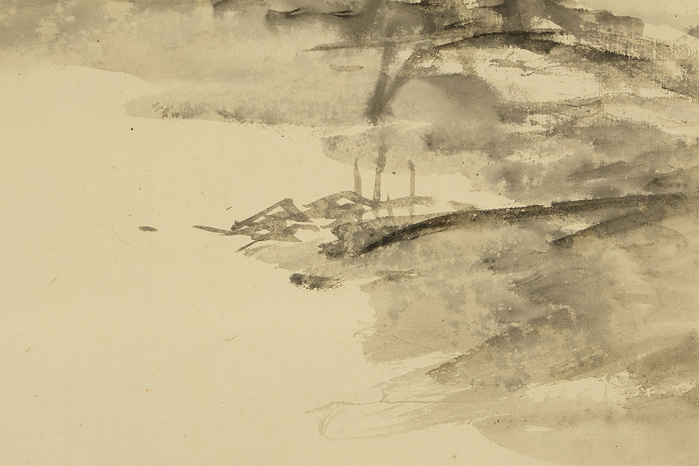 奥原晴湖 Okuhara Seiko (1837-1913) Japanese art kakejiku kakemono wall hanging scroll / Suiboku Ink Sansui Mountain Landscapes Country House Wise Men Looking out from Bridge RE727 - Image 12