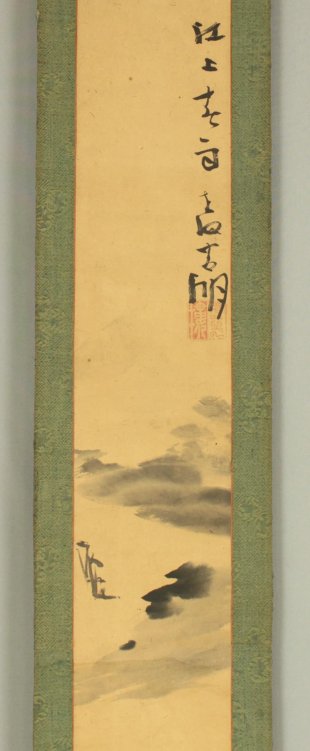 奥原晴湖 Okuhara Seiko (1837-1913) Japanese art Paired kakejiku kakemono wall hanging scrolls / Twin Cranes, Willows and Arbor Landscape RC984 - Image 15