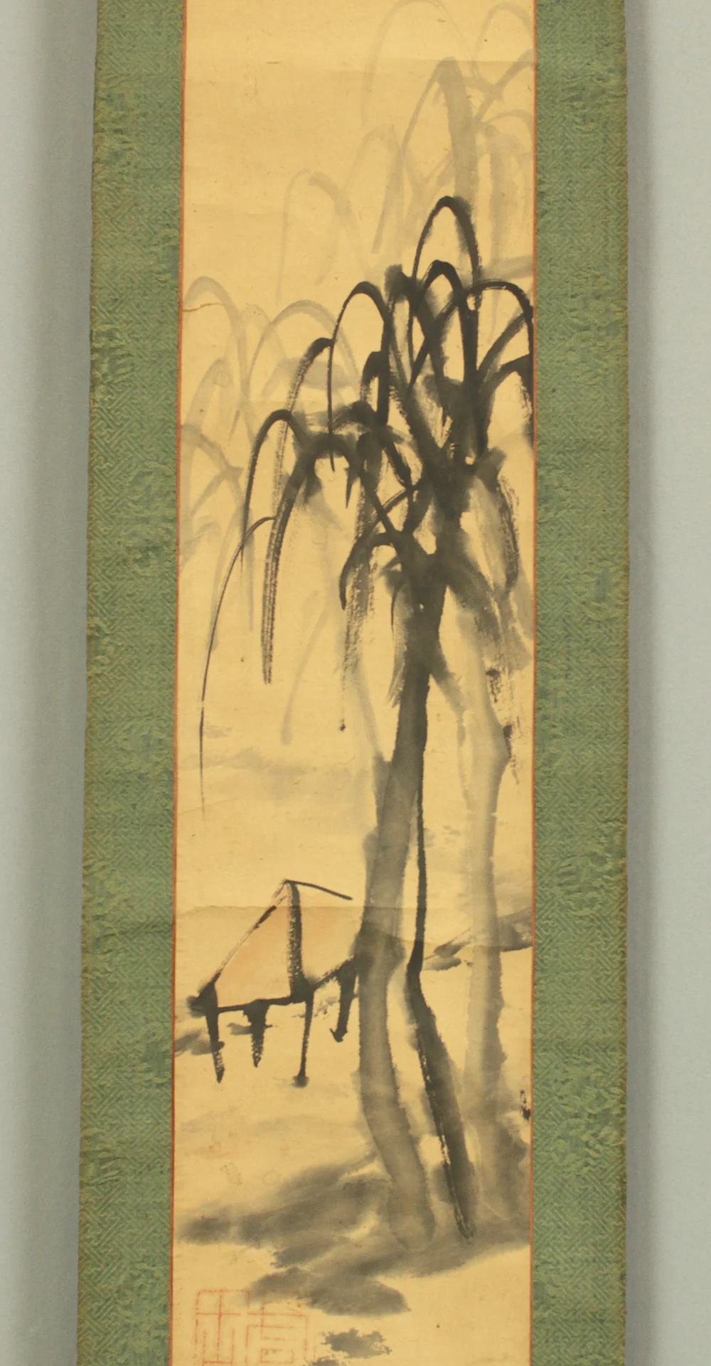 奥原晴湖 Okuhara Seiko (1837-1913) Japanese art Paired kakejiku kakemono wall hanging scrolls / Twin Cranes, Willows and Arbor Landscape RC984 - Image 18