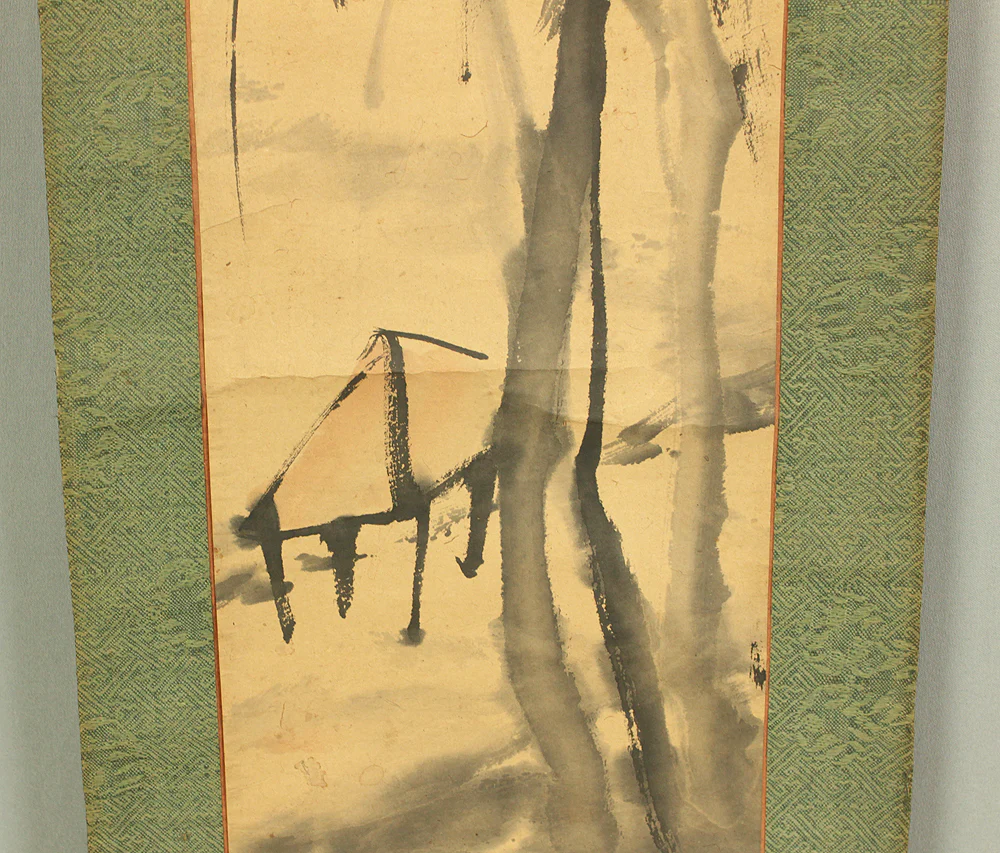 奥原晴湖 Okuhara Seiko (1837-1913) Japanese art Paired kakejiku kakemono wall hanging scrolls / Twin Cranes, Willows and Arbor Landscape RC984 - Image 23