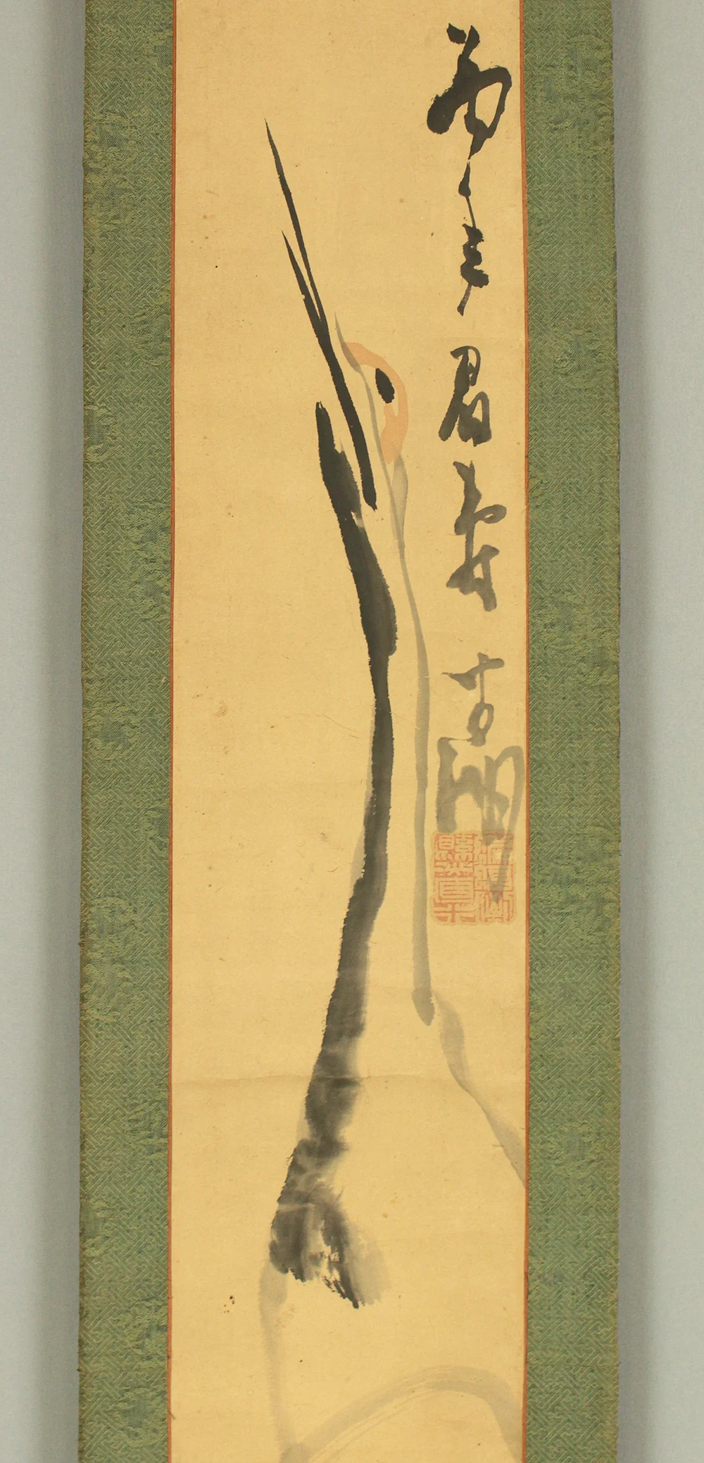 奥原晴湖 Okuhara Seiko (1837-1913) Japanese art Paired kakejiku kakemono wall hanging scrolls / Twin Cranes, Willows and Arbor Landscape RC984 - Image 4