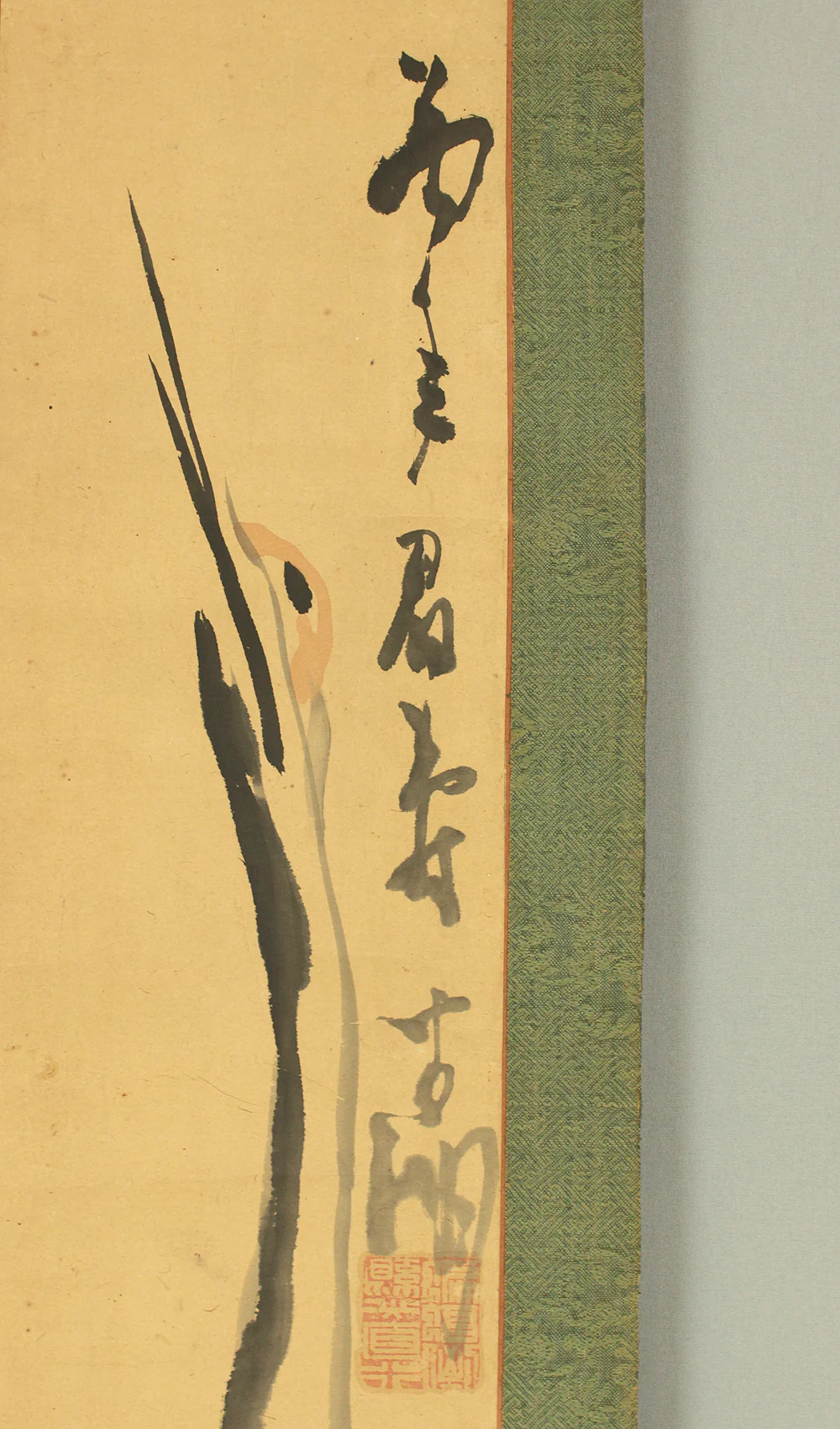 奥原晴湖 Okuhara Seiko (1837-1913) Japanese art Paired kakejiku kakemono wall hanging scrolls / Twin Cranes, Willows and Arbor Landscape RC984 - Image 5