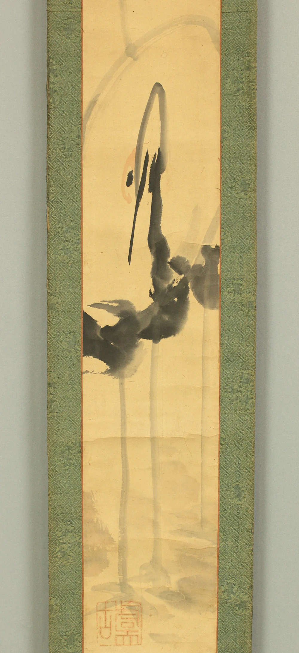 奥原晴湖 Okuhara Seiko (1837-1913) Japanese art Paired kakejiku kakemono wall hanging scrolls / Twin Cranes, Willows and Arbor Landscape RC984 - Image 7