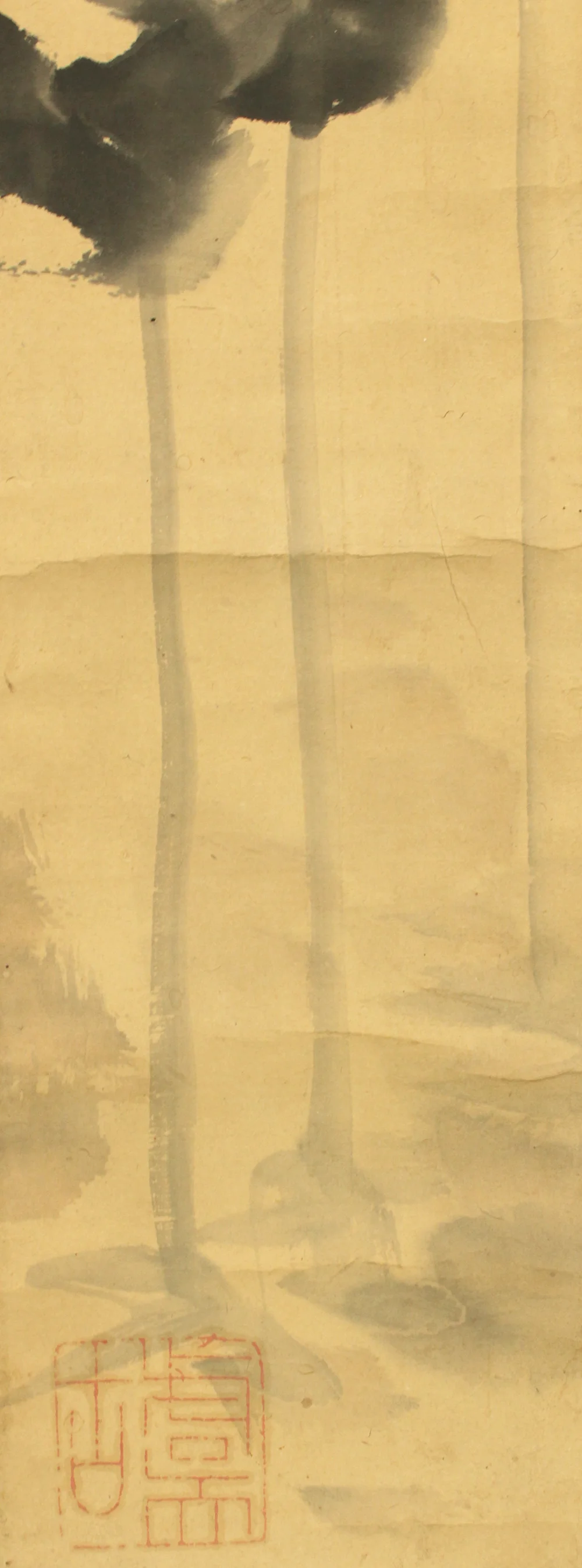 奥原晴湖 Okuhara Seiko (1837-1913) Japanese art Paired kakejiku kakemono wall hanging scrolls / Twin Cranes, Willows and Arbor Landscape RC984 - Image 9
