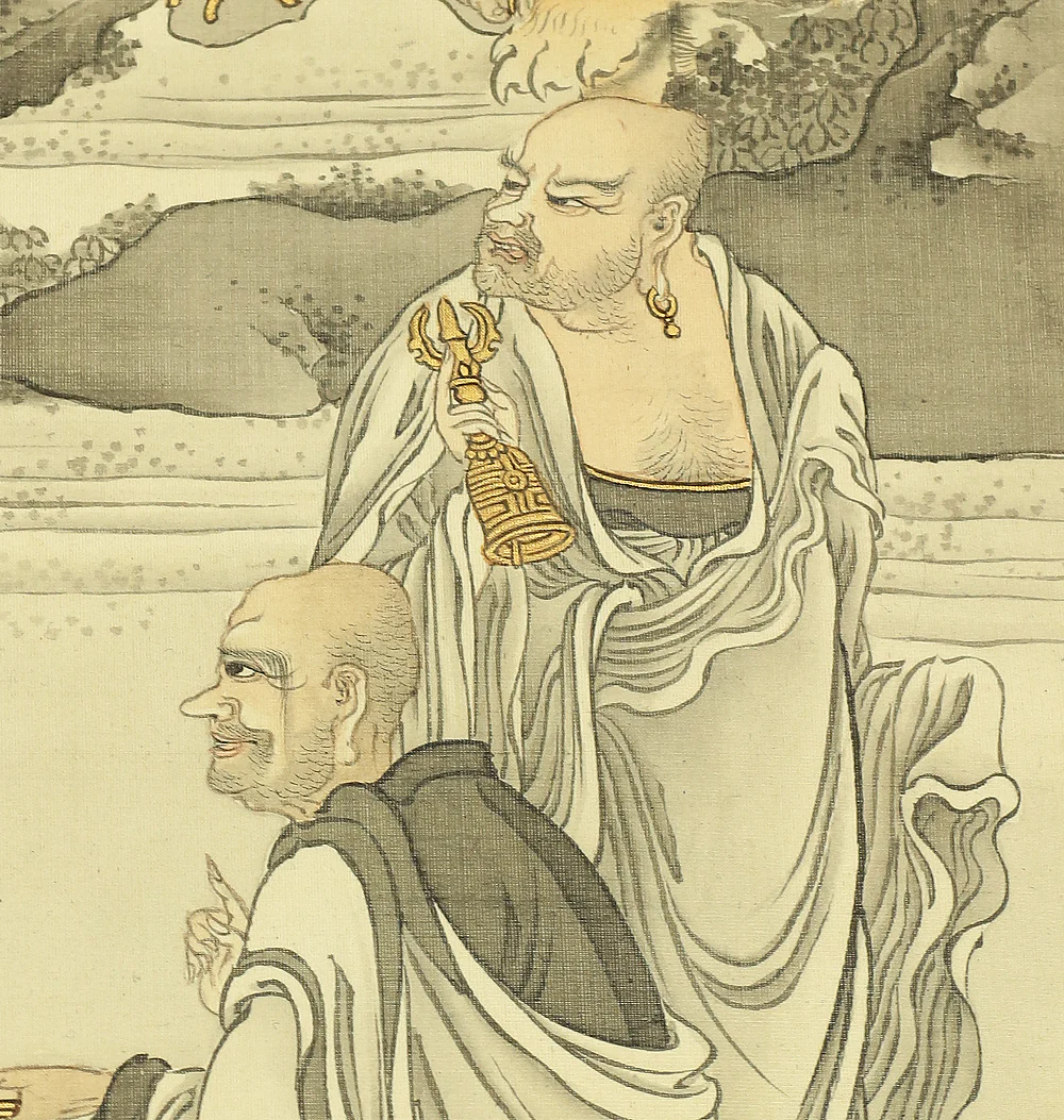 奥村恭法 Okumura Kyoho (b1865) Japanese art kakejiku kakemono wall hanging scroll / 十六羅漢 Juroku Rakan with Original Box (Tomobako) RB859 - Image 20