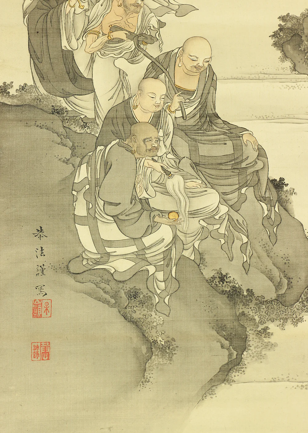 奥村恭法 Okumura Kyoho (b1865) Japanese art kakejiku kakemono wall hanging scroll / 十六羅漢 Juroku Rakan with Original Box (Tomobako) RB859 - Image 24