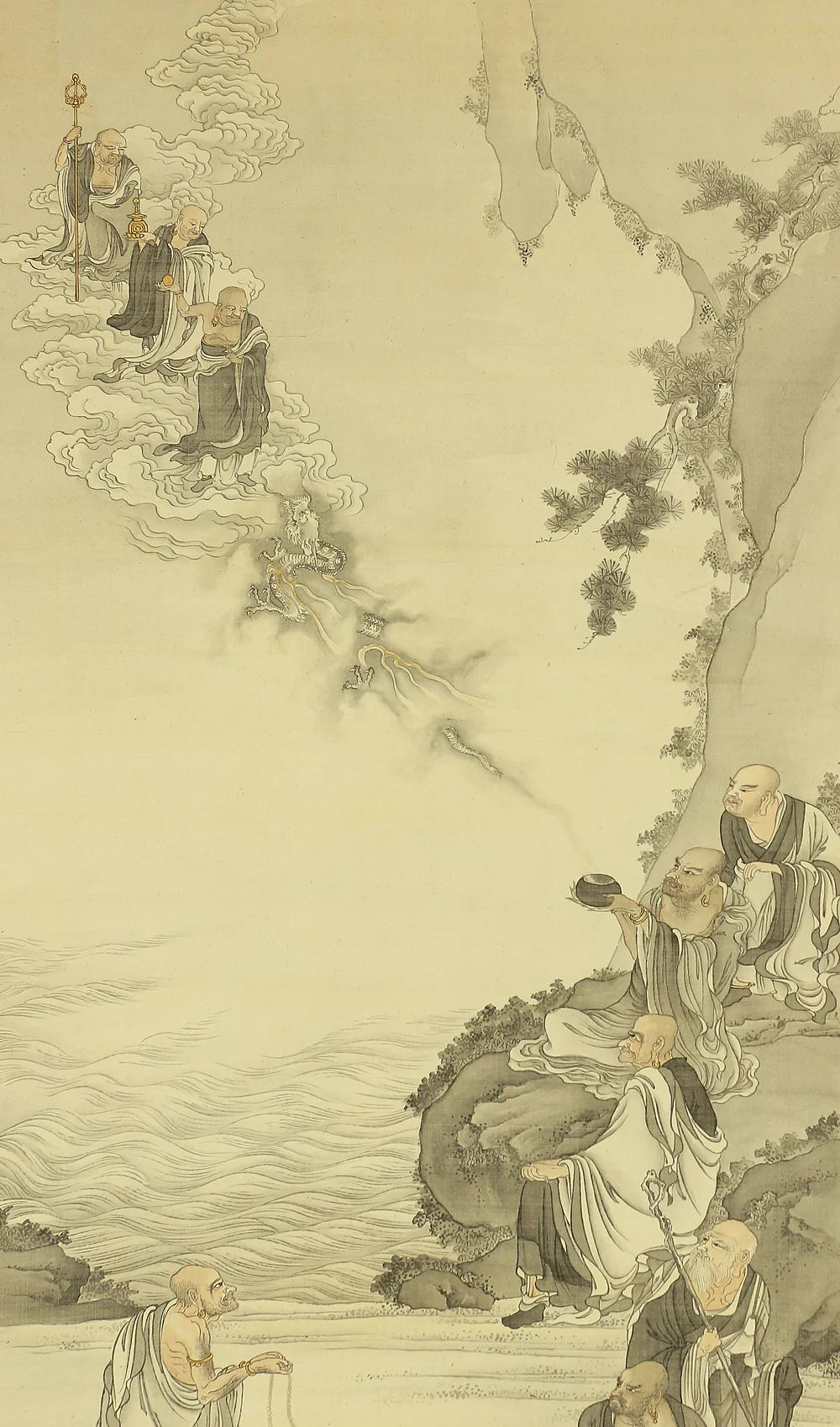 奥村恭法 Okumura Kyoho (b1865) Japanese art kakejiku kakemono wall hanging scroll / 十六羅漢 Juroku Rakan with Original Box (Tomobako) RB859 - Image 4
